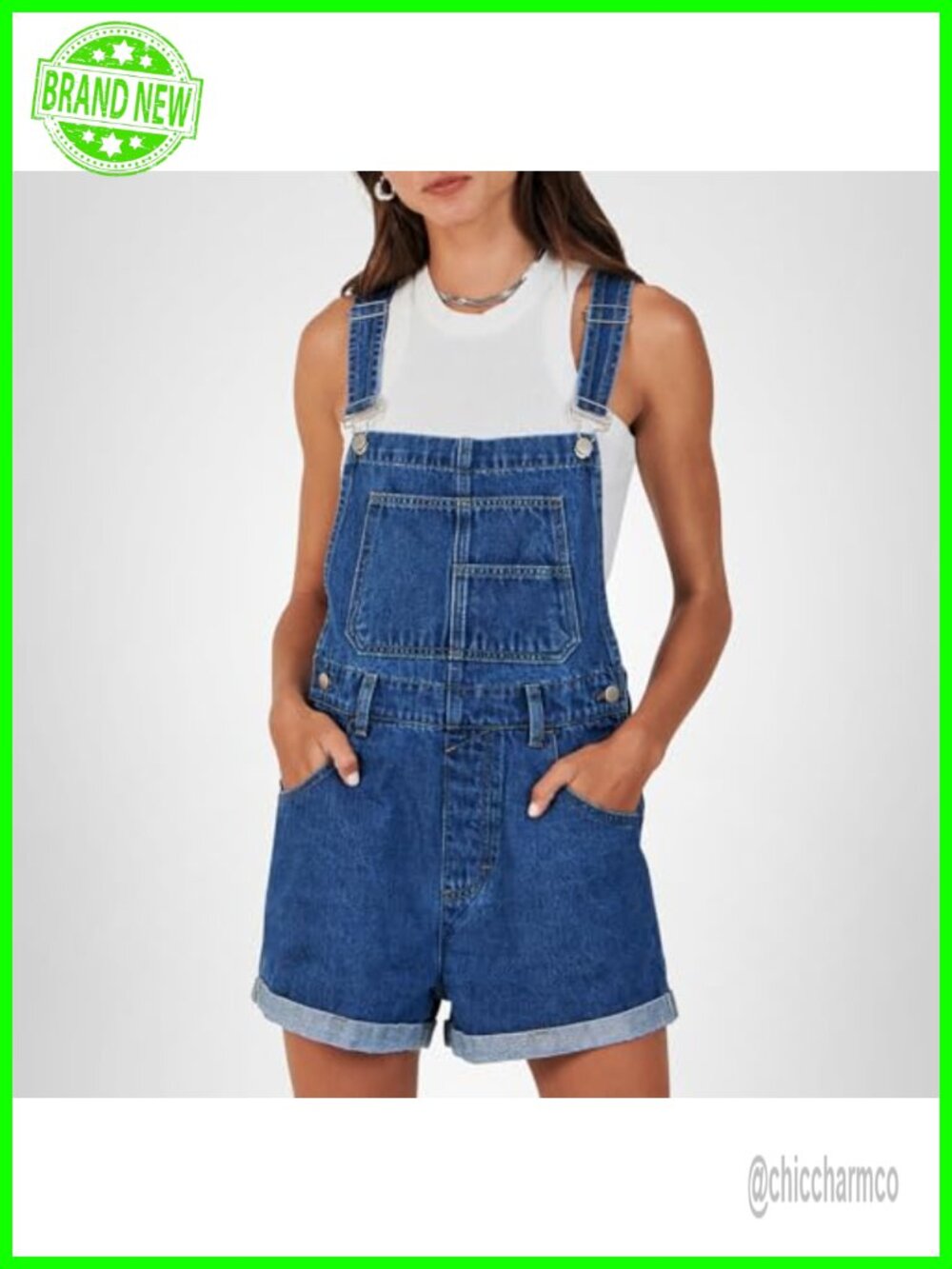 Women's Denim Overalls Shortalls Loose Fit Adjustable Straps Jumpsuit - Picture 1 of 6